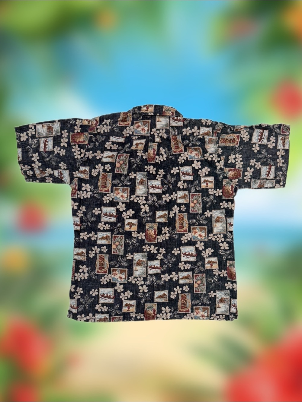 Black Floral Hawaiian Men’s Size Medium Short-Sleeve Button-Up Shirt